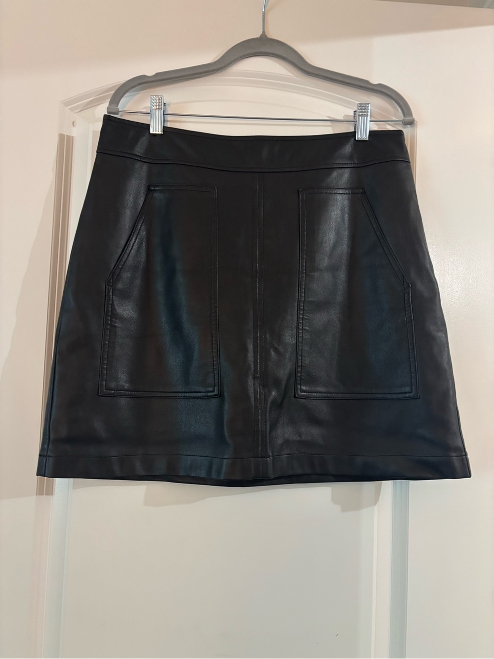 LOFT Black Faux Leather Mini Skirt with Front Patch Pockets
